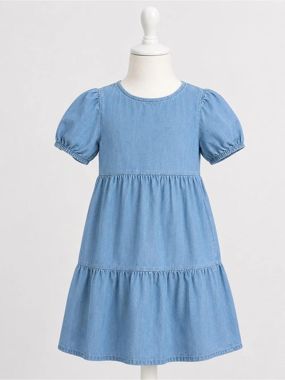 NWT Old Navy Girls Chambray Tiered Puff-Sleeve Dress size 5 (XS)